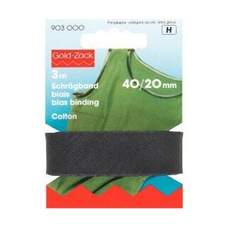903000 Schrägband Baumwolle 40/20 mm schwarz - KTE á 3 M