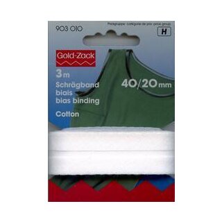 903010 Schrägband Baumwolle 40/20 mm weiß - KTE á 3 M