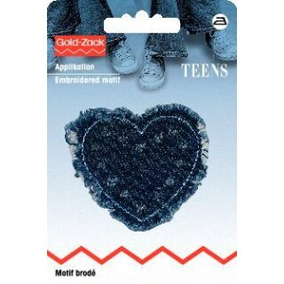 925611 Applikation Jeans Herz mit Blumen und Fransen - KTE á 1 ST