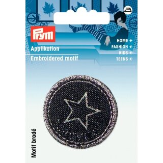 925631 Applikation Jeanslabel schwarz rund Stern - KTE á 1 ST