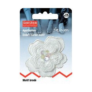 Abverkauf - 926160 Applikation Blume exklusiv weiß Organza mit Pailletten - KTE á 1 St
